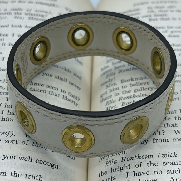 Coach Leather Off-White Bangle Bracelet with Gold-tone Grommets - Picture 1 of 8